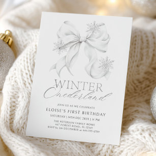 Invitation Silver Bow Winter Onederland 1er Anniversaire