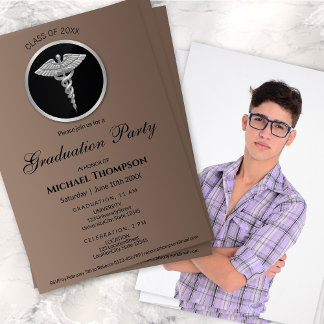 Invitation Silver Caduceus Medical Graduation | Photo