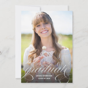 Invitation Silver Calligraphy Overlay Photo Graduation Party
