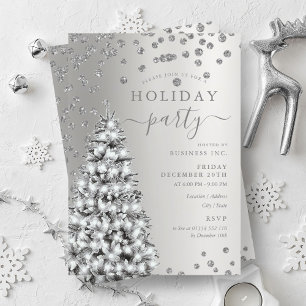 Invitation Silver Christmas Tree Winter Company Holiday