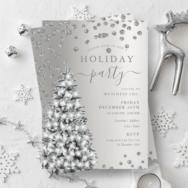 Invitation Silver Christmas Tree Winter Company Holiday (Silver Christmas Tree Winter Company Holiday Invitation)