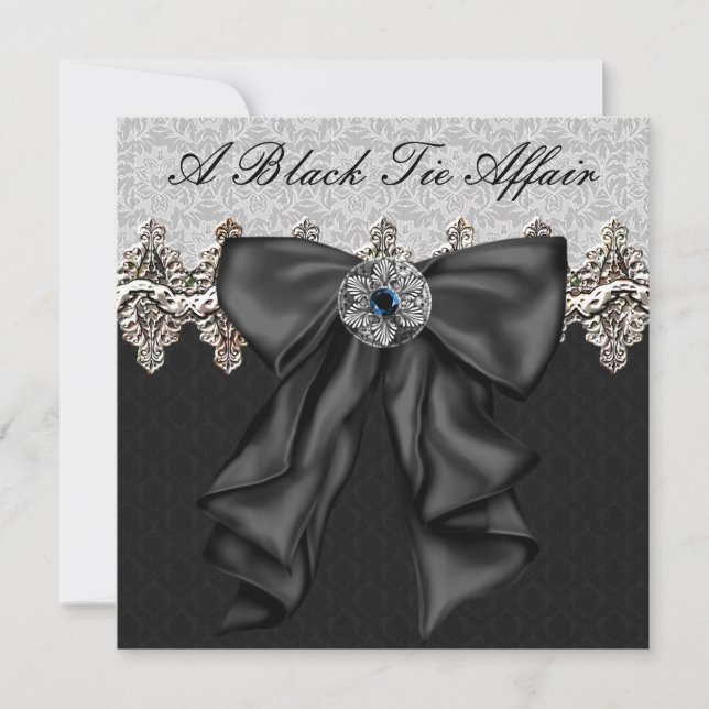 Invitation Silver Damask Black Cravate Formel Corporate Party (Devant)