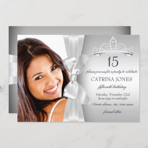 Invitation Silver Diamond Bow & Tiara Quinceanera
