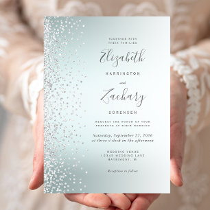 Invitation Silver Diamond Confetti Aqua Ombre Mariage