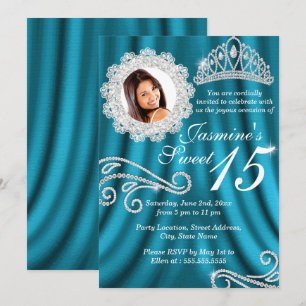 Invitation Silver Diamond Tiara Photo Quinceanera