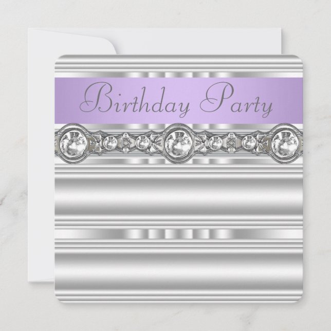 Invitation Silver Diamonds Lavande violet fête d'anniversaire (Devant)