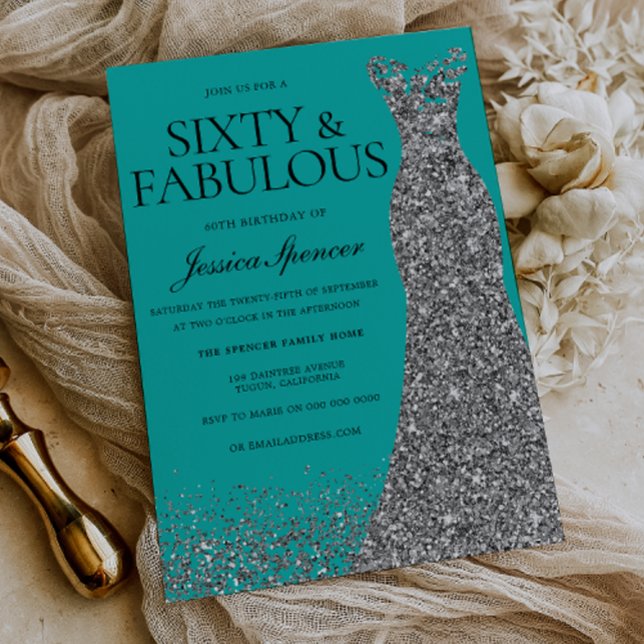 Invitation Silver Dress Elegance 60 & Fabulous! 60th Birthday (Créateur téléchargé)