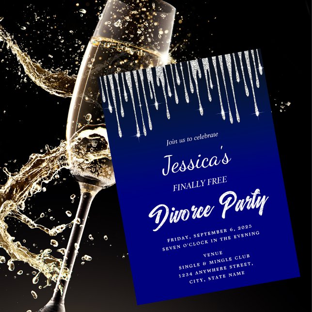 Invitation Silver Driver Enfin Free Divorce Party Blue (Créateur téléchargé)