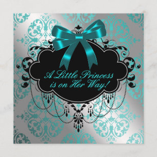 Invitation Silver et Turquoise Blue Princess Baby Girl Douche