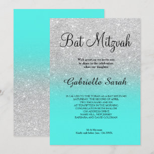 Invitation SIlver fausse parties scintillant turquoise ombre 