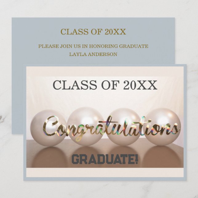 Invitation Silver Félicitations Graduate Graduate Ballons (Devant / Derrière)