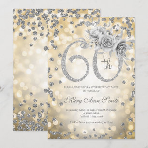 Invitation Silver Floral 60e anniversaire Glam Lights or