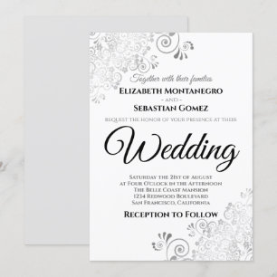 Invitation Silver Floral Filigree Élégant Mariage chic