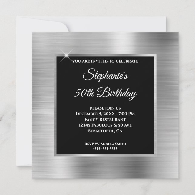 Invitation Silver Foil Black Overlay 50e anniversaire (Devant)
