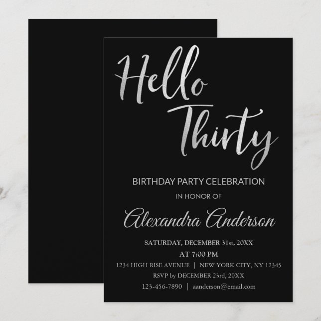 Invitation Silver Foil Bonjour 30 Trente Anniversaire Fête (Devant / Derrière)