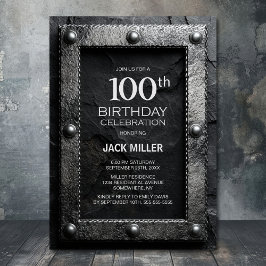 Invitation Silver Frame Black Slate 100th Birthday Party