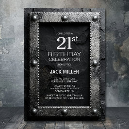 Invitation Silver Frame Black Slate 21st Birthday Party