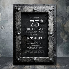 Invitation Silver Frame Black Slate 75th Birthday Party