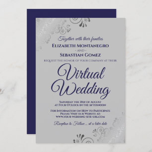 Invitation Silver Frills Chic Navy Blue Grey Mariage virtuel