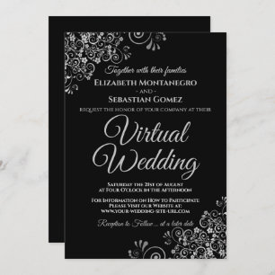 Invitation Silver Frills Elegant Black Virtual Mariage