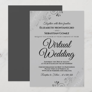 Invitation Silver Frills Elegant Grey Mariage virtuel