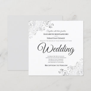 Invitation Silver Frills Elegant Grey & White Carré Mariage