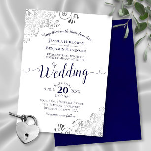 Invitation Silver Frills Elegant Marine Bleu & Blanc Mariage