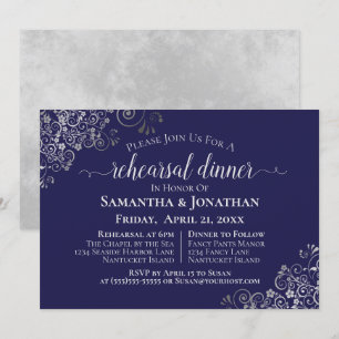 Invitation Silver Frills Marine Bleu Mariage Répétition et dî