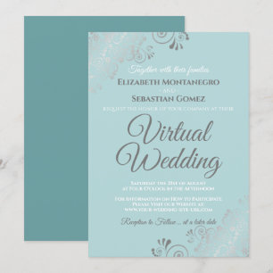 Invitation Silver Frills Pale Turquoise et gris Mariage virtu