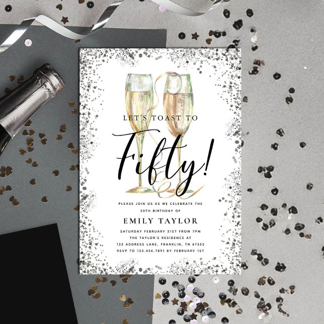 Invitation Silver Glitter 50th Birthday Party (Créateur téléchargé)