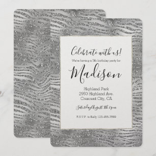 Invitation Silver Glitz Zebra Print
