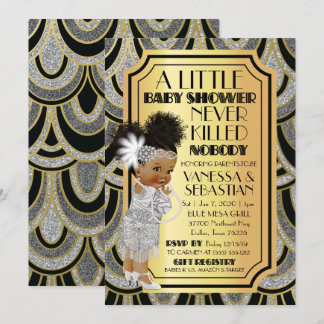 Invitation Silver Gold & Black Flapper African American Girl