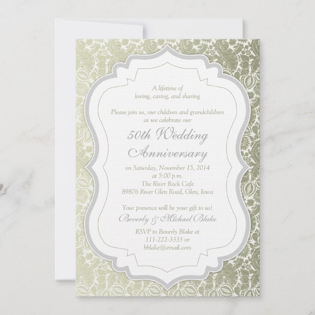 Invitation Silver Gold Damask 50e anniversaire Mariage (Devant)