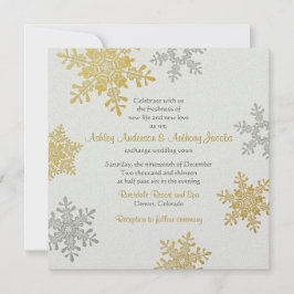 Invitation Silver Gold Snowflake Carré Mariage d'hiver