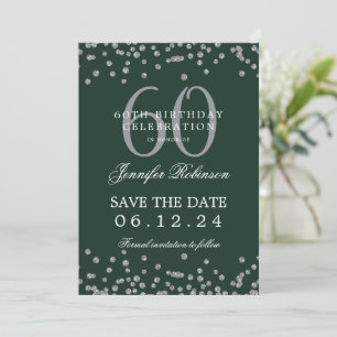 Invitation Silver Green 60e anniversaire Date de sauvegarde C