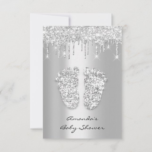 Invitation Silver Grey Baby Girl Garçon Douche pieds (Dos)