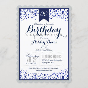 Invitation Silver Grey, Blanc, Navy Blue Anniversaire Party