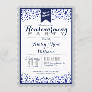 Invitation Silver Grey, Blanc, Parti de la Ménage Bleu Marine