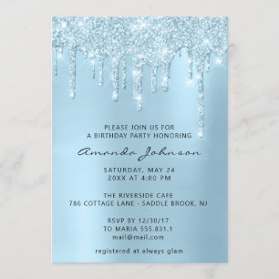 Invitation Silver Grey Blue Sky Parties scintillant Effet Dri
