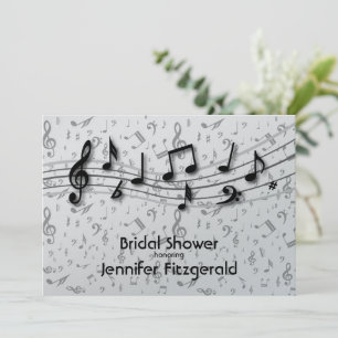 Invitation Silver Grey et musique noire Notes Fête des mariée