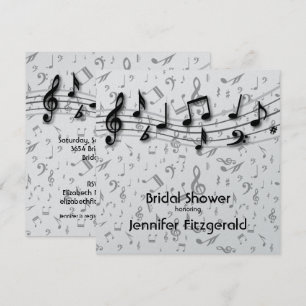 Invitation Silver Grey et musique noire Notes Fête des mariée