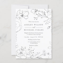 Invitation Silver Grey Floral Moderne Mariage élégant