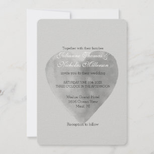 Invitation Silver Grey Heart Mariage romantique