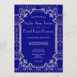 Invitation Silver Navy Blue Great Gatsby Art Déco Mariage des
