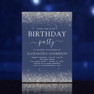 Invitation Silver Navy Blue N'importe quel âge Anniversaire P
