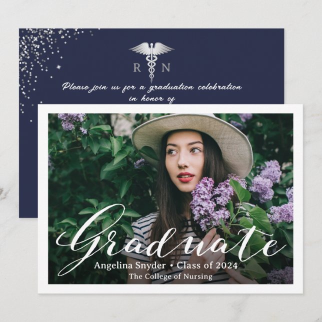 Invitation Silver Navy Blue Nursing School - photo (Devant / Derrière)