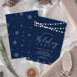 Invitation Silver & Navy Fête d'entreprise moderne de Noël