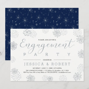Invitation Silver & Navy   Simple Fête de Fiançailles Moderne