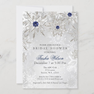Invitation Silver Navy Snowflakes Fête des mariées d'hiver In