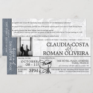 Invitation Silver Paris Mariage Boarding Pass